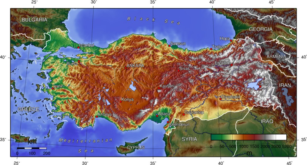 Türkiye  tapografya haritasi
